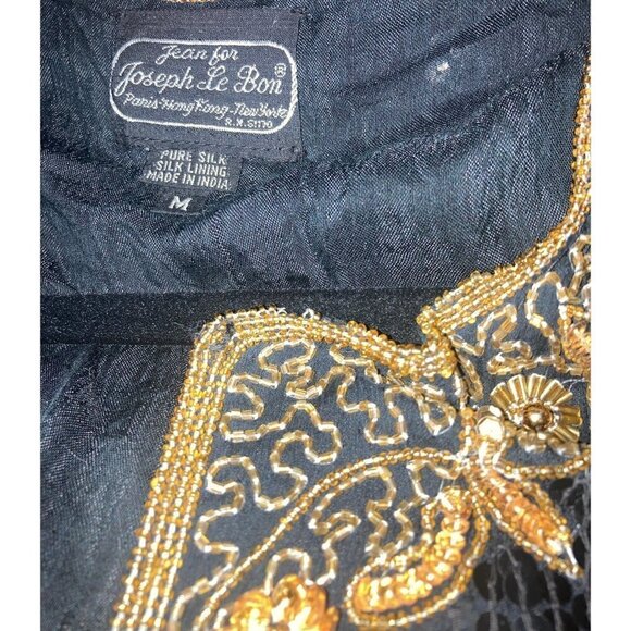 VTG Jean 4 Joseph Le Bon 100% Silk Cocktail Evening Jacket Sequin Black Gold MED - Picture 11 of 12
